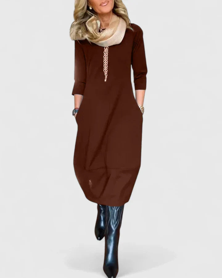 Danyshka — Robe Midi Elegante Bleu Marine Marron Pour Style Confirme