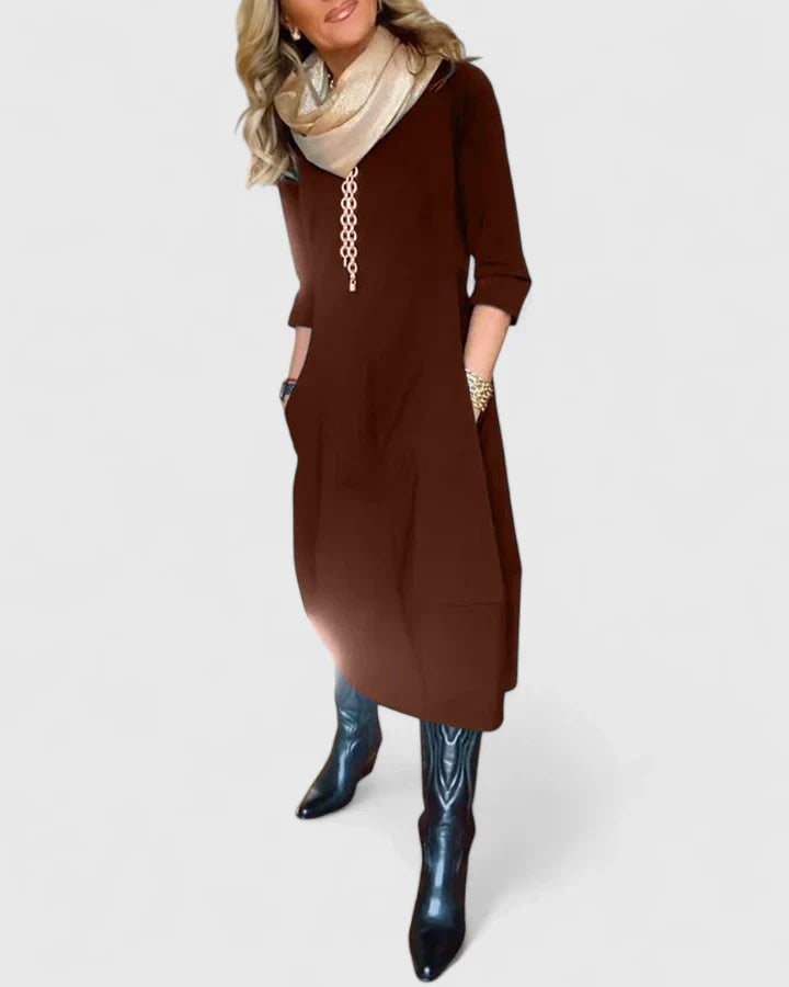 Danyshka — Robe Midi Elegante Bleu Marine Marron Pour Style Confirme