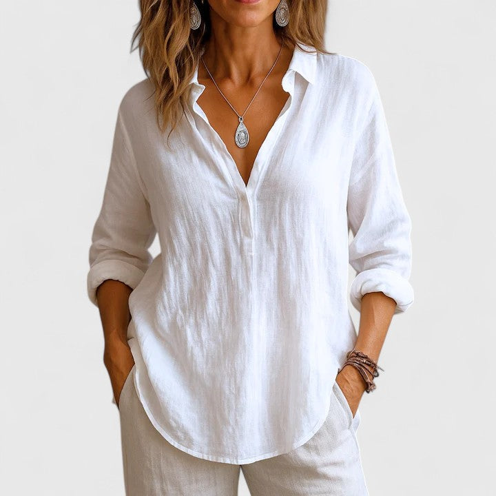 Franzina — Blouse Femme Lin naturel Rose, Verte Pour Style Confirme