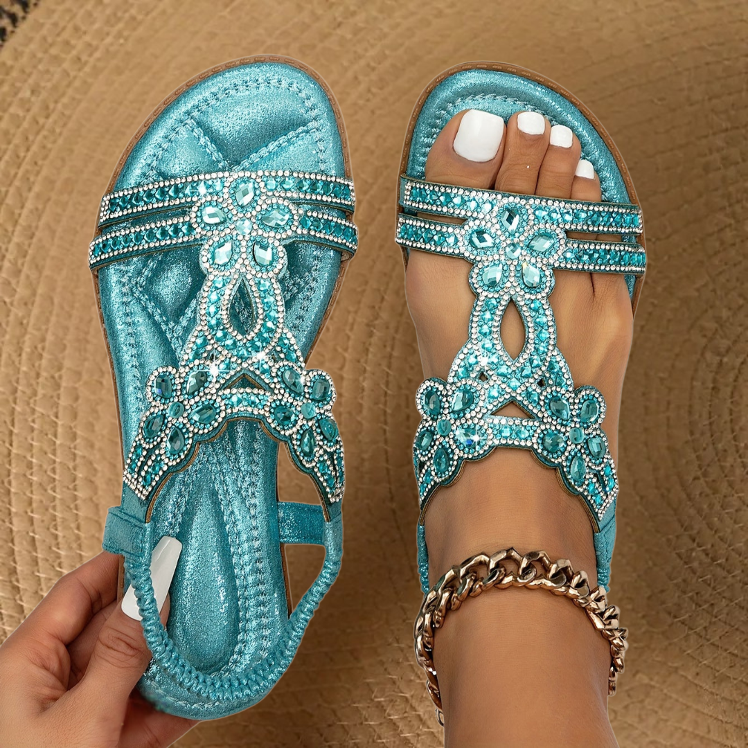 Martina | Sandales Orthopédiques Plates Strass Femme | Confort Été