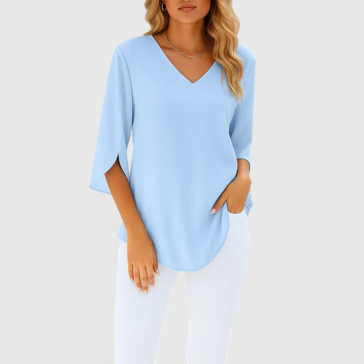 Violetta — Blouse Femme Col v Bleue, Blanche Pour Style Confirme