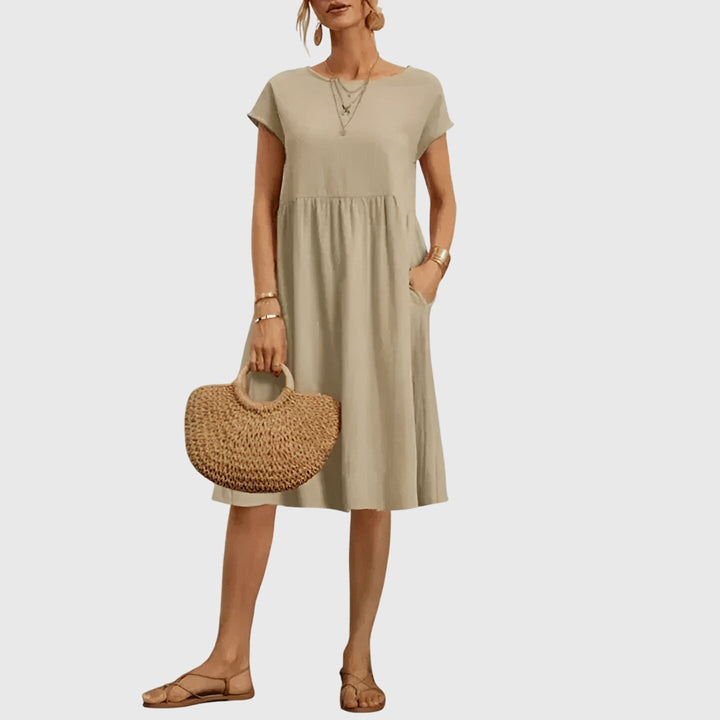 Mirabel — Robe Femme Elegante Printemps Marron Blanche Verte Bleue