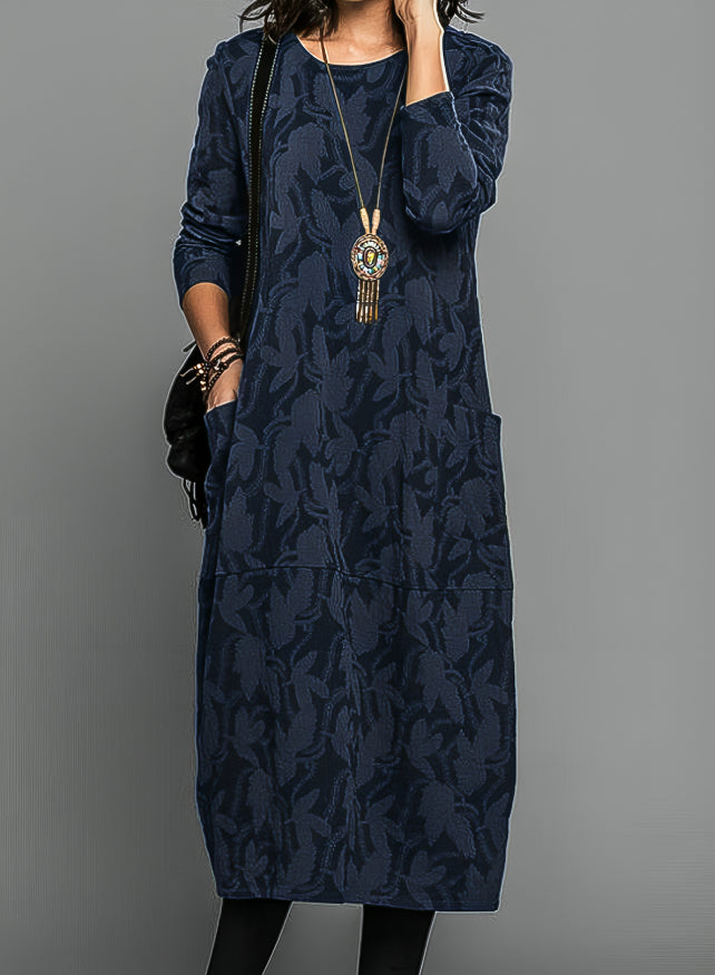 Kayla — Robe Mariage Invitee Imprimee Midi Bleue Noire Verte
