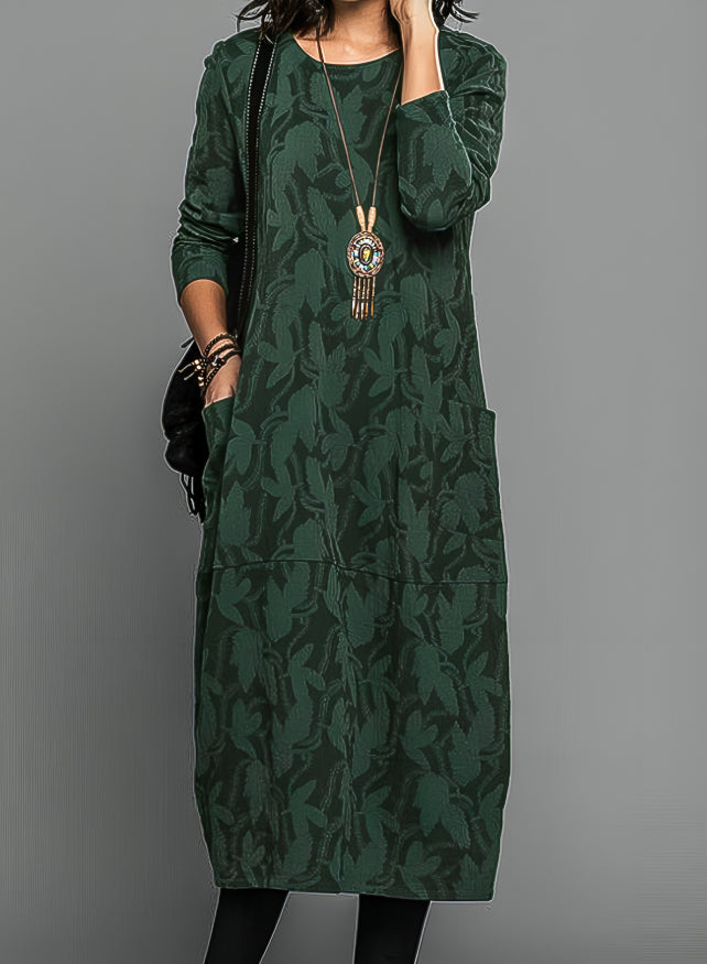 Kayla — Robe Mariage Invitee Imprimee Midi Bleue Noire Verte