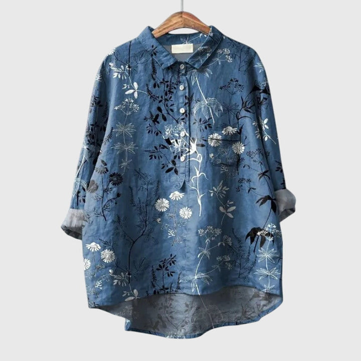 Elly — Blouse Femme Elegante Bleue, Violette Pour Style Confirme