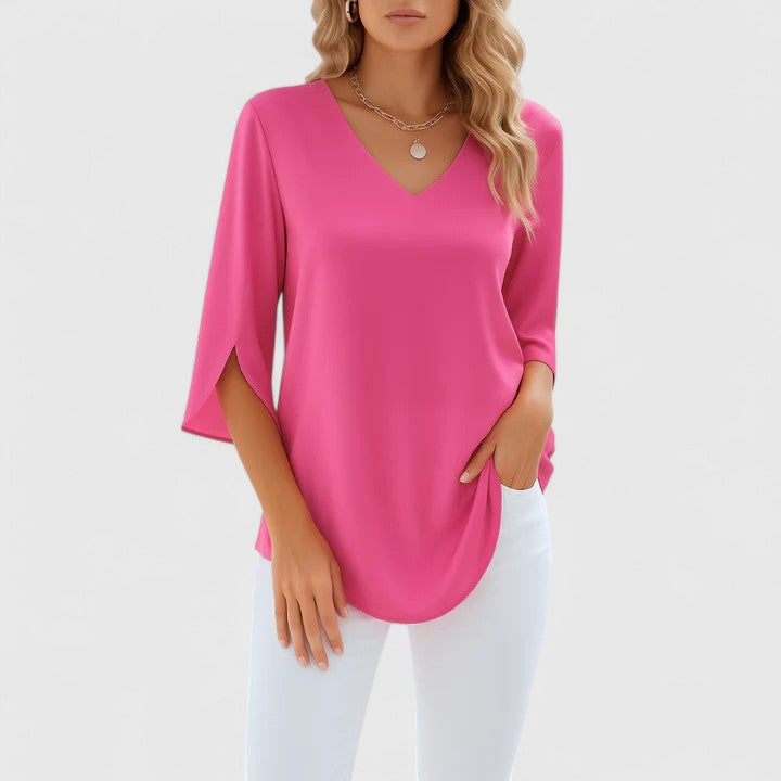 Violetta — Blouse Femme Col v Bleue, Blanche Pour Style Confirme