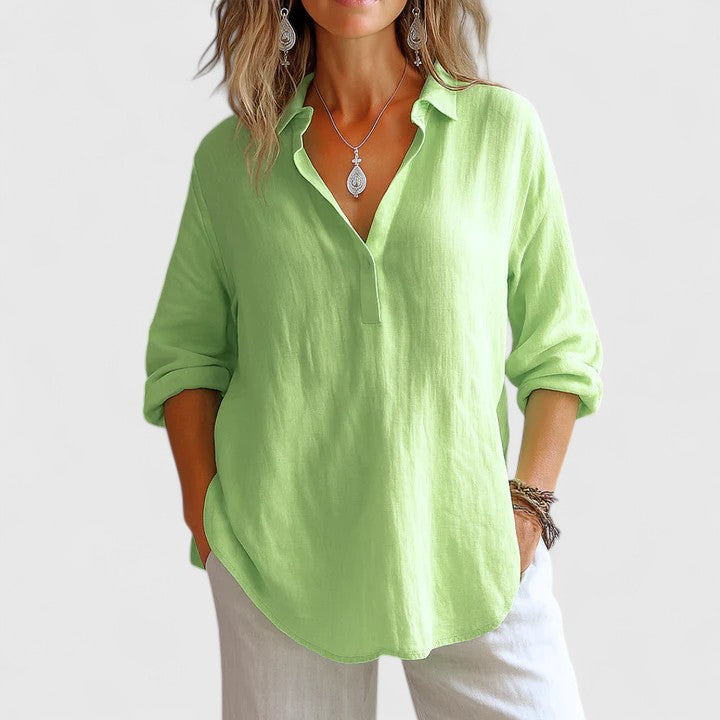 Franzina — Blouse Femme Lin naturel Rose, Verte Pour Style Confirme