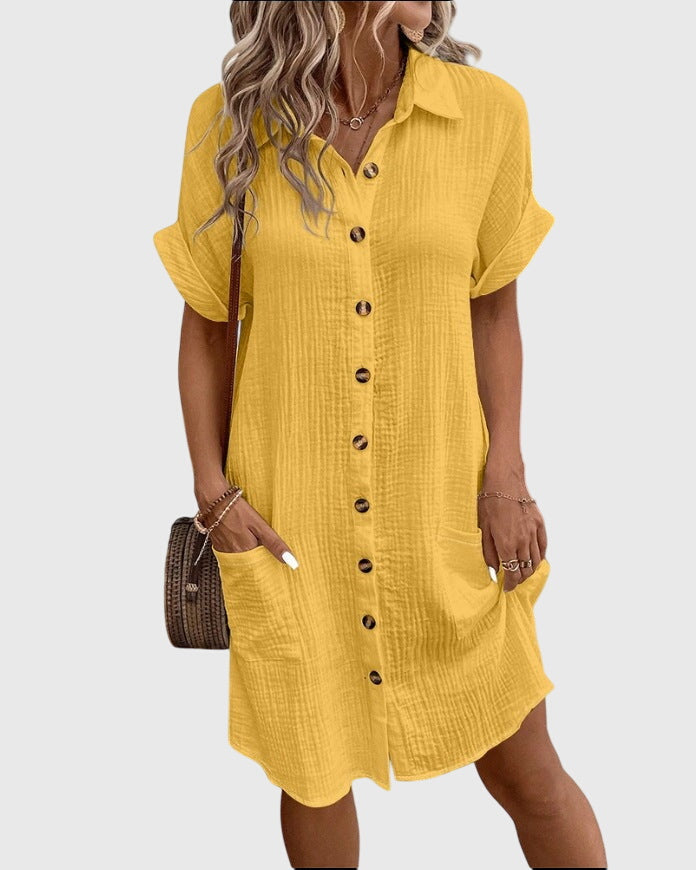 Caroline — Robe Femme Confortable Vert Olive Bleu Ciel Blanche Jaune