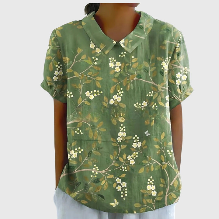 Jenna — Blouse Femme Florale Imprimee Verte Rose Pour Style Naturel