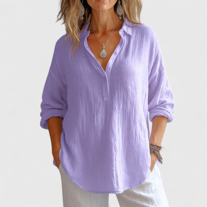 Franzina — Blouse Femme Lin naturel Rose, Verte Pour Style Confirme