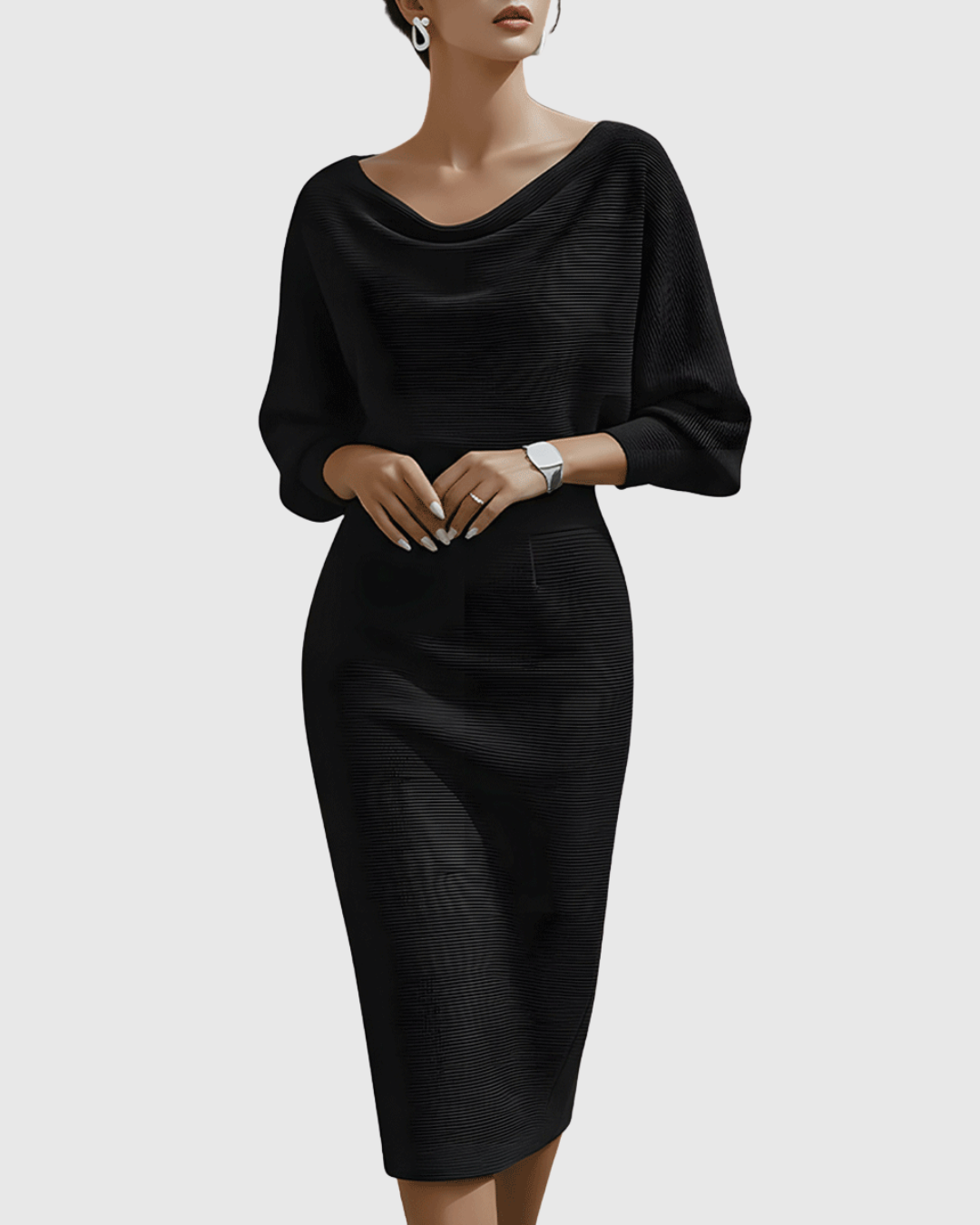 Ismeria — Robe Midi Drapée Manches Chauve-Souris