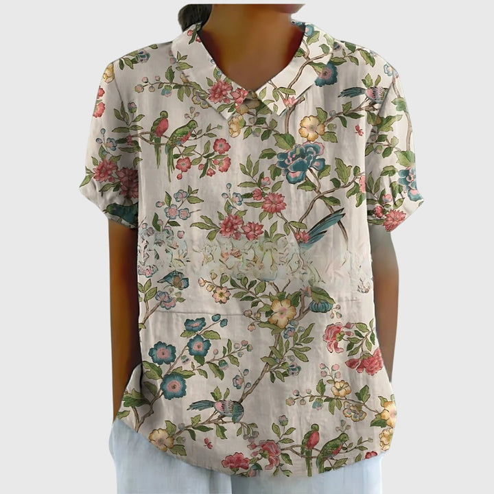Jenna — Blouse Femme Florale Imprimee Verte Rose Pour Style Naturel