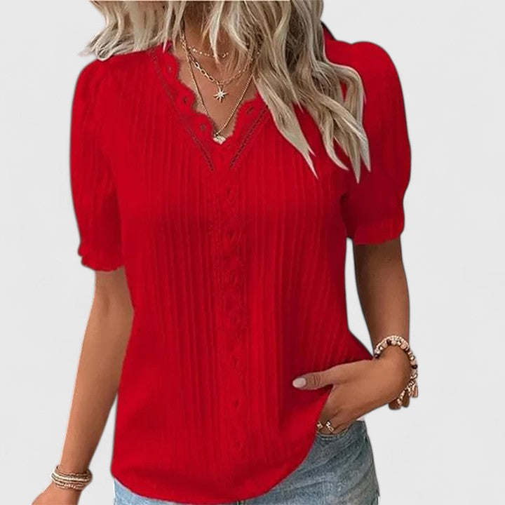 Avienne — Blouse Femme Col v Jaune, Bleue Pour Style Confirme