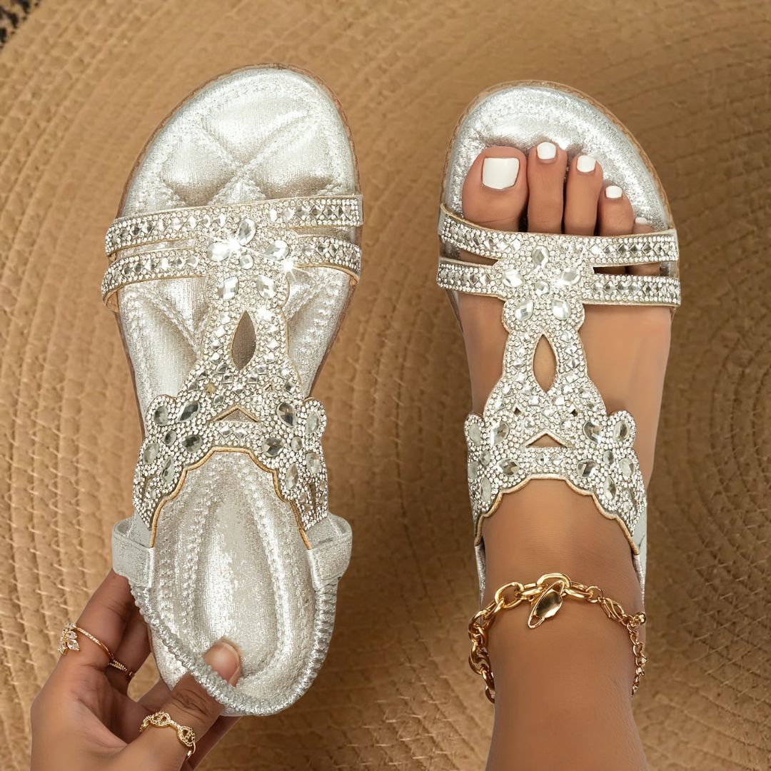 Martina | Sandales Orthopédiques Plates Strass Femme | Confort Été
