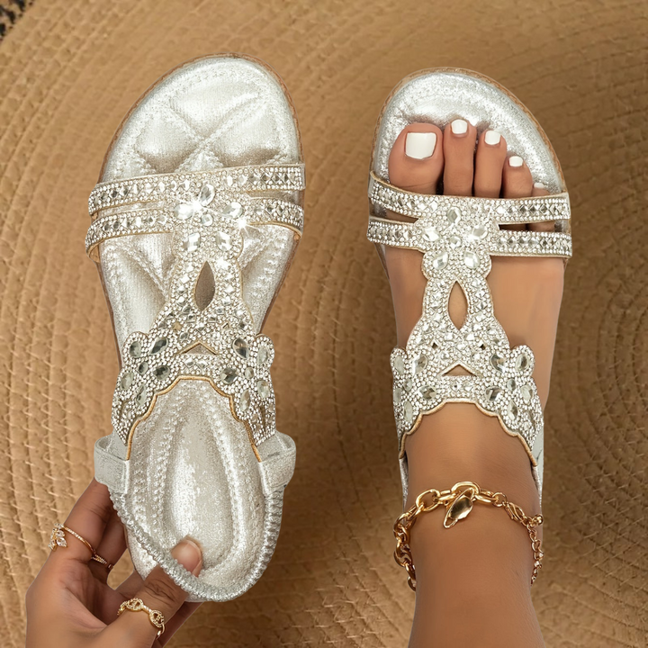 Martina | Sandales Orthopédiques Plates Strass Femme | Confort Été