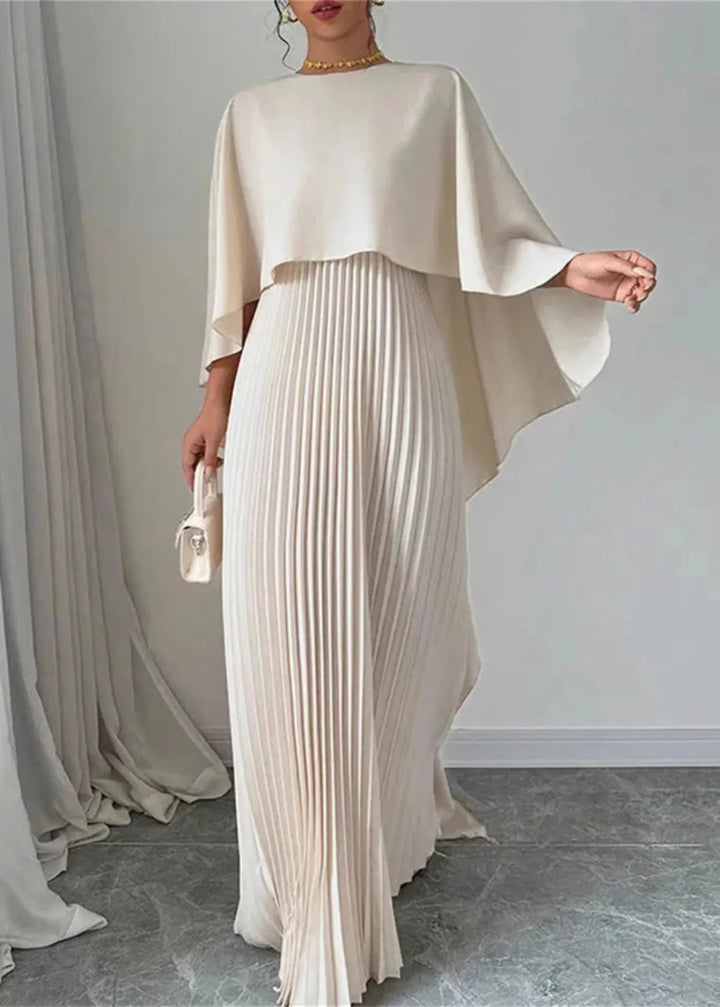 Makayla — Robe Mariage Invitee Cape Plissee Maxi Pour Presence Majestueuse