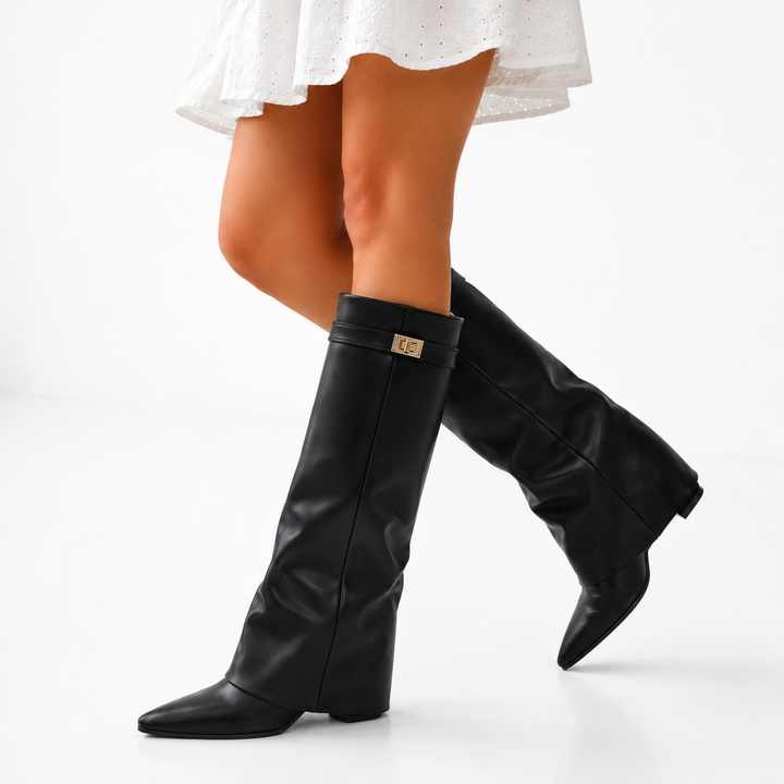 Bottes Hautes Cuir Vegan Femme | Bout Pointu Élégant Confort Marche