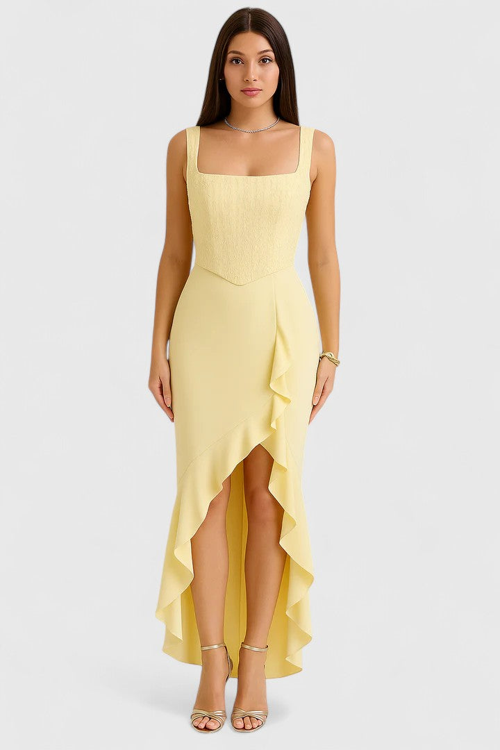 Amandrielle — Robe Femme Elegante Jaune, Noire Pour Style Confirme