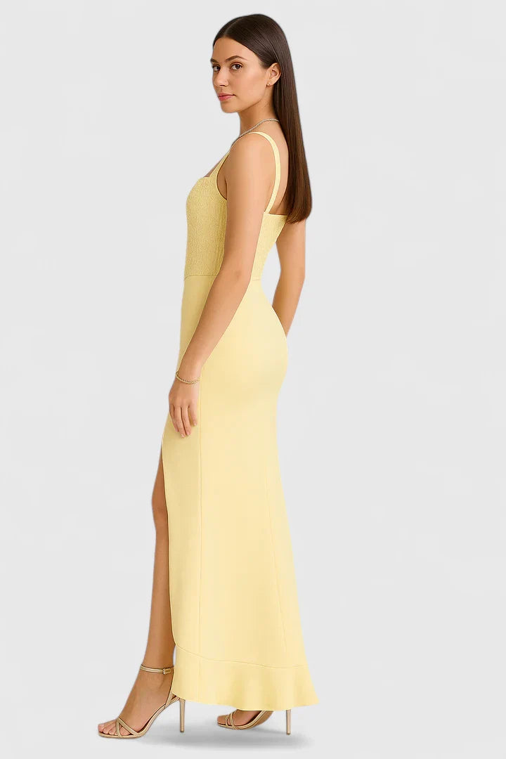 Almyra — Robe Femme Elegante Noire Jaune Pour Contraste Audacieux