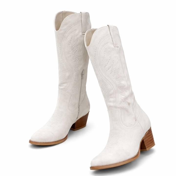 Bottes Cowboy Brodées Daim Femme | Talon Carré Western Confort