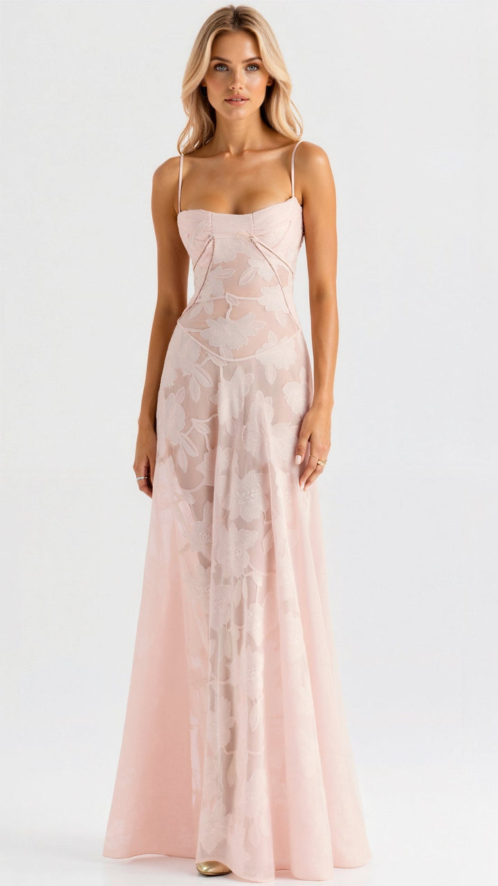 Lauren — Robe Mariage Invitee Bustier Maxi Rose Verte Noire