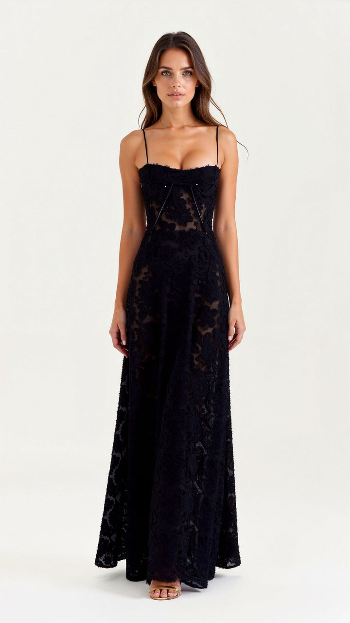 Lauren — Robe Mariage Invitee Bustier Maxi Rose Verte Noire