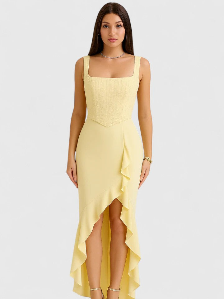 Amandrielle — Robe Femme Elegante Jaune, Noire Pour Style Confirme