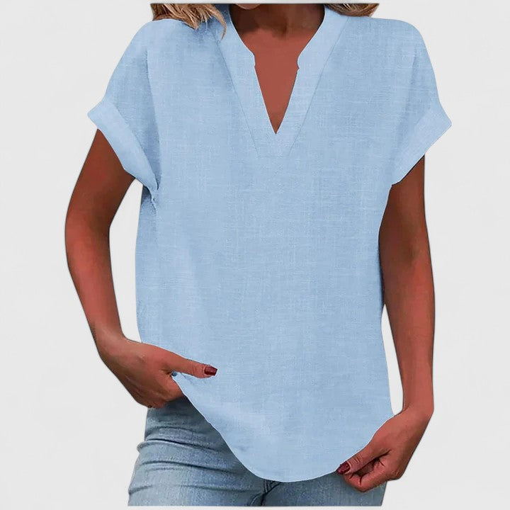 Xavinah — Blouse Femme Col v Gris Clair, Bleu Marine Pour Style Confirme