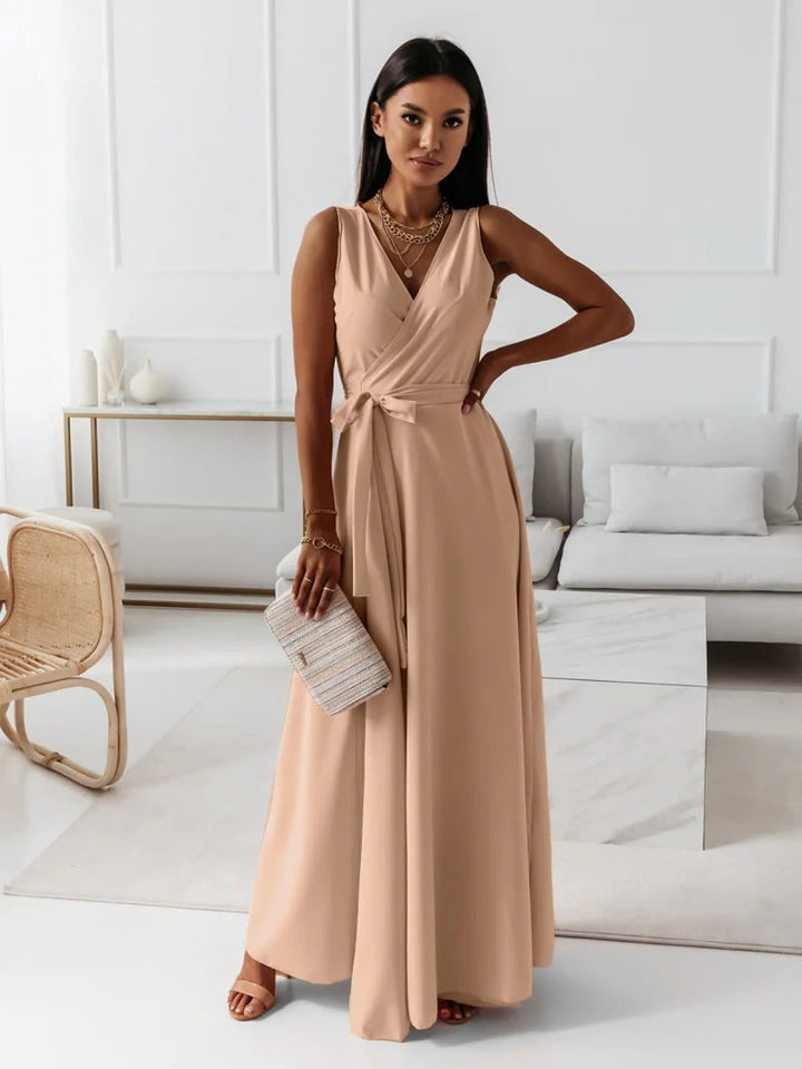 Hailey — Robe Mariage Invitee Portefeuille Maxi Elegant Bleu Marine Rose