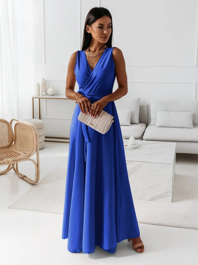 Hailey — Robe Mariage Invitee Portefeuille Maxi Elegant Bleu Marine Rose