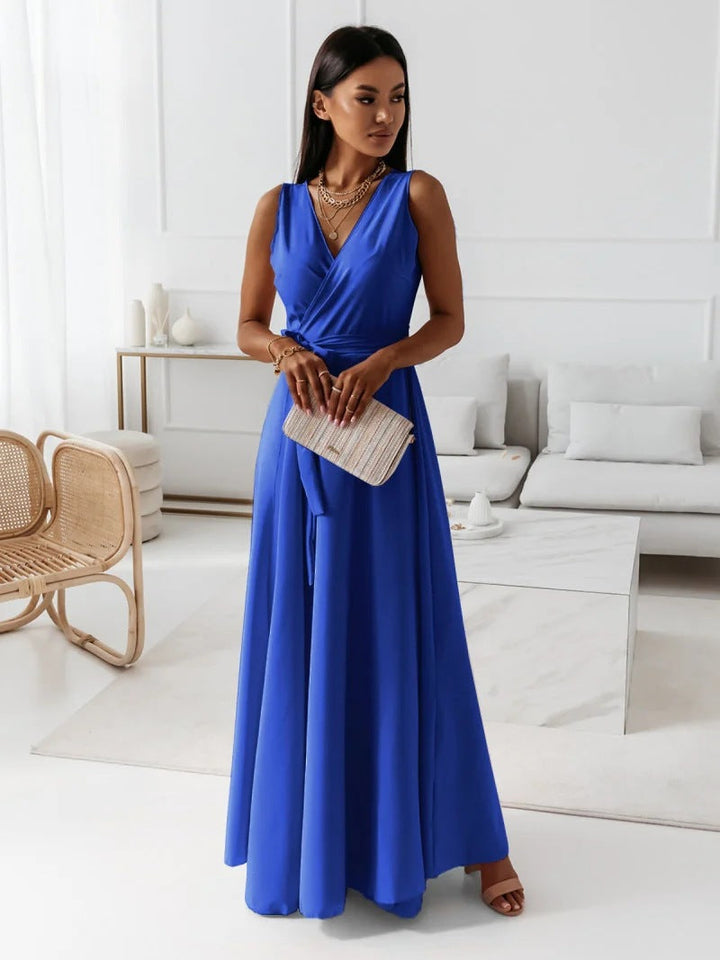 Hailey — Robe Mariage Invitee Portefeuille Maxi Elegant Bleu Marine Rose