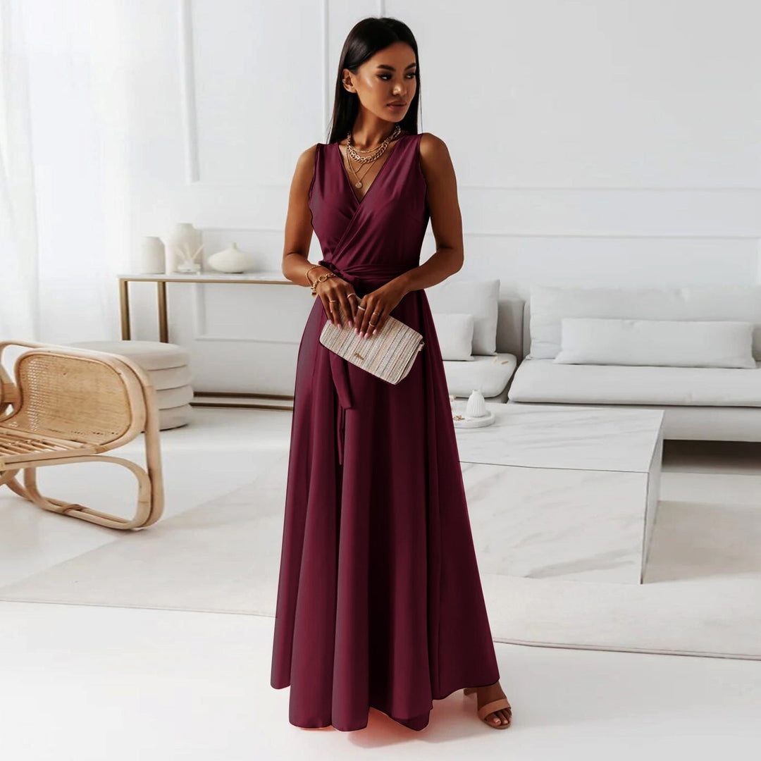 Hailey — Robe Mariage Invitee Portefeuille Maxi Elegant Bleu Marine Rose