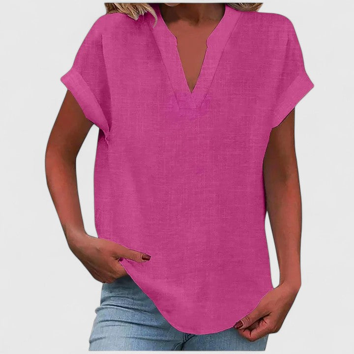 Xavinah — Blouse Femme Col v Gris Clair, Bleu Marine Pour Style Confirme