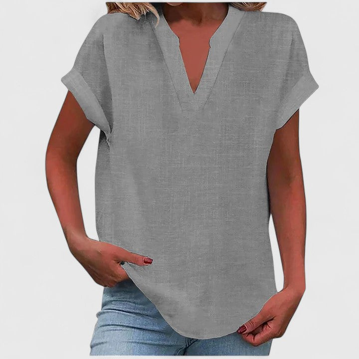 Xavinah — Blouse Femme Col v Gris Clair, Bleu Marine Pour Style Confirme