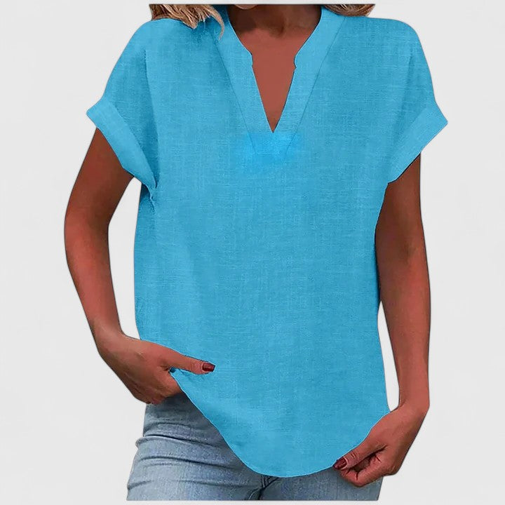 Xavinah — Blouse Femme Col v Gris Clair, Bleu Marine Pour Style Confirme