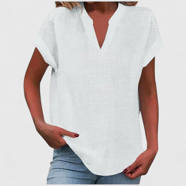 Xavinah — Blouse Femme Col v Gris Clair, Bleu Marine Pour Style Confirme