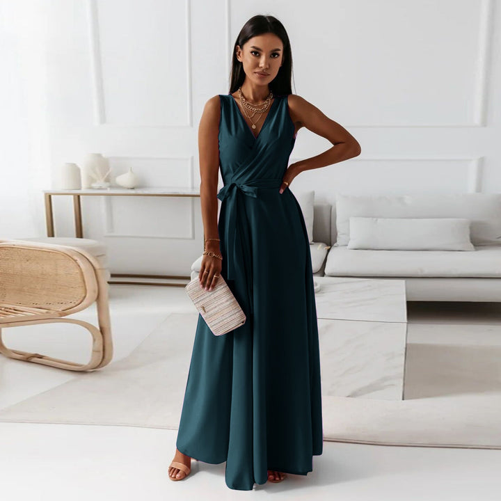 Hailey — Robe Mariage Invitee Portefeuille Maxi Elegant Bleu Marine Rose