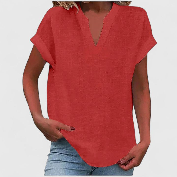 Xavinah — Blouse Femme Col v Gris Clair, Bleu Marine Pour Style Confirme