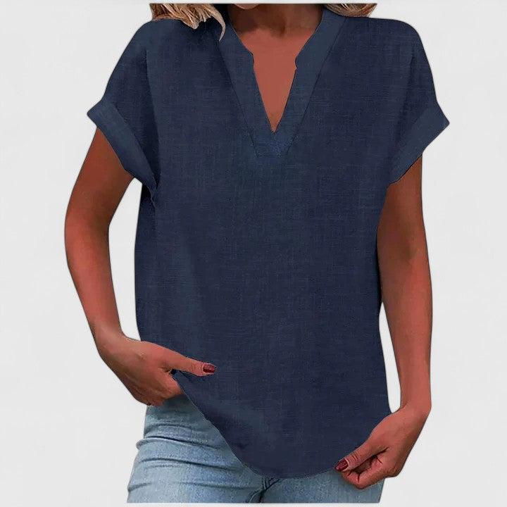 Xavinah — Blouse Femme Col v Gris Clair, Bleu Marine Pour Style Confirme