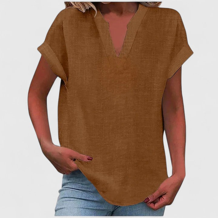 Xavinah — Blouse Femme Col v Gris Clair, Bleu Marine Pour Style Confirme