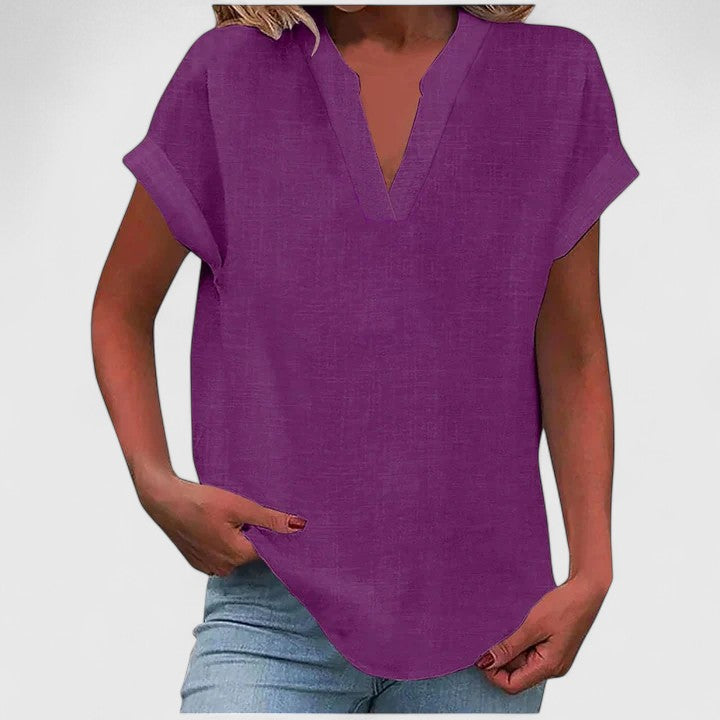 Xavinah — Blouse Femme Col v Gris Clair, Bleu Marine Pour Style Confirme