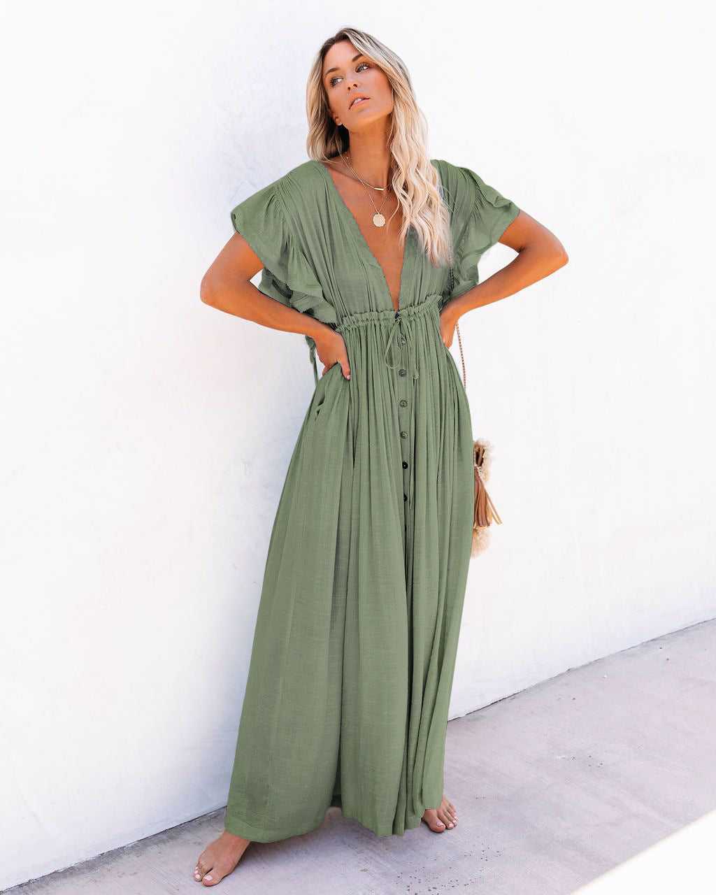 Bethany — Robe Femme Boho Noire, Bleu Ciel, Vert Kaki Pour Style Confirme