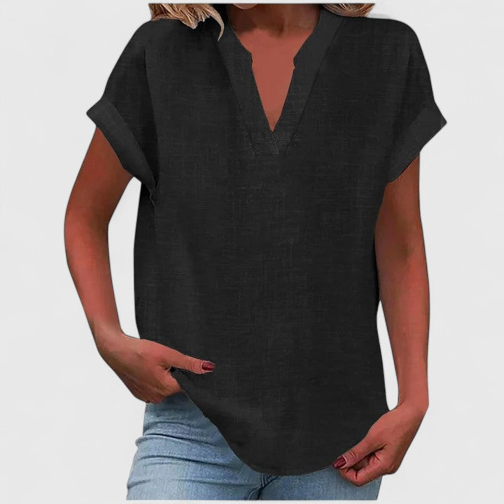 Xavinah — Blouse Femme Col v Gris Clair, Bleu Marine Pour Style Confirme