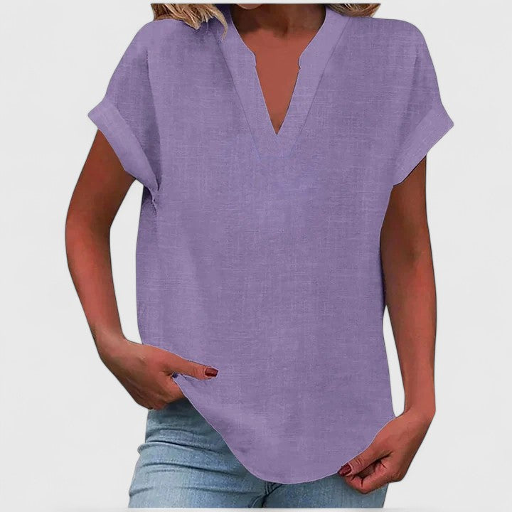Xavinah — Blouse Femme Col v Gris Clair, Bleu Marine Pour Style Confirme