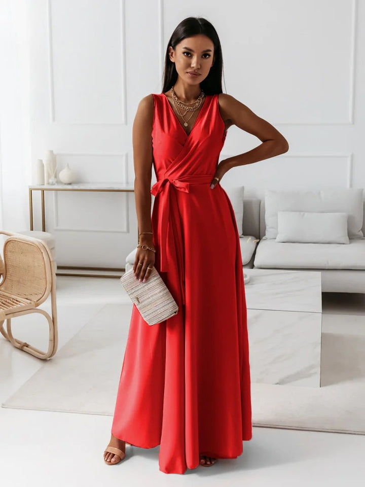 Hailey — Robe Mariage Invitee Portefeuille Maxi Elegant Bleu Marine Rose