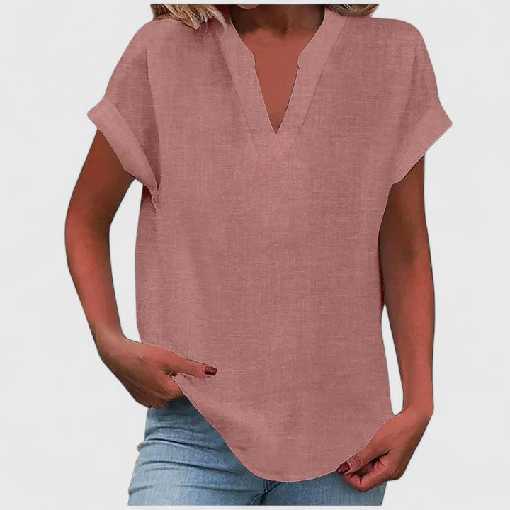 Xavinah — Blouse Femme Col v Gris Clair, Bleu Marine Pour Style Confirme