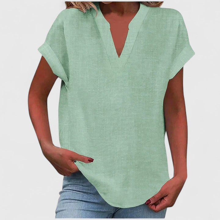 Xavinah — Blouse Femme Col v Gris Clair, Bleu Marine Pour Style Confirme