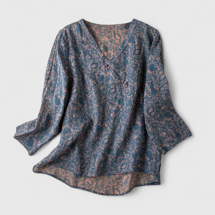 Solene — Blouse Femme Confortable Bleue, Violette Pour Style Confirme