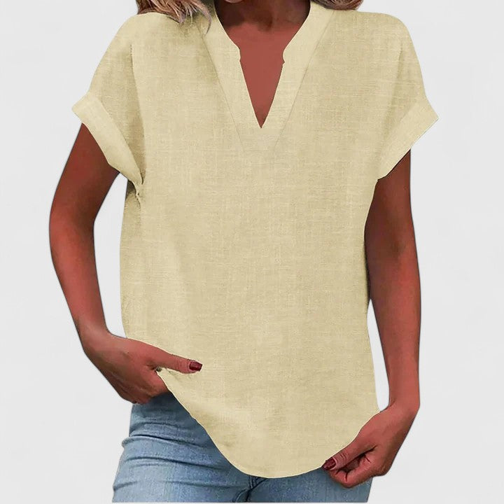 Xavinah — Blouse Femme Col v Gris Clair, Bleu Marine Pour Style Confirme