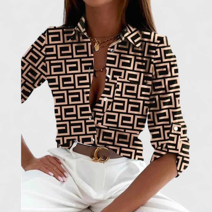 Lisette — Blouse Femme Elegante Manches Longues Multi Verte Kaki